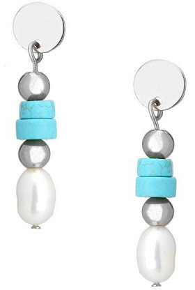 Manoki Kolczyki z białą perłą i turkusowym magnezytem hipoalergiczne stal szlachetna -